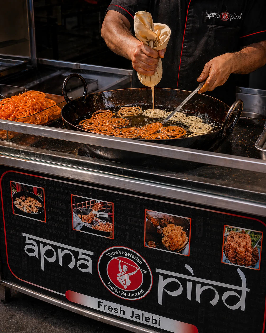 Hot jalebi, freshly pulled from the kadhai at Apna Pind.